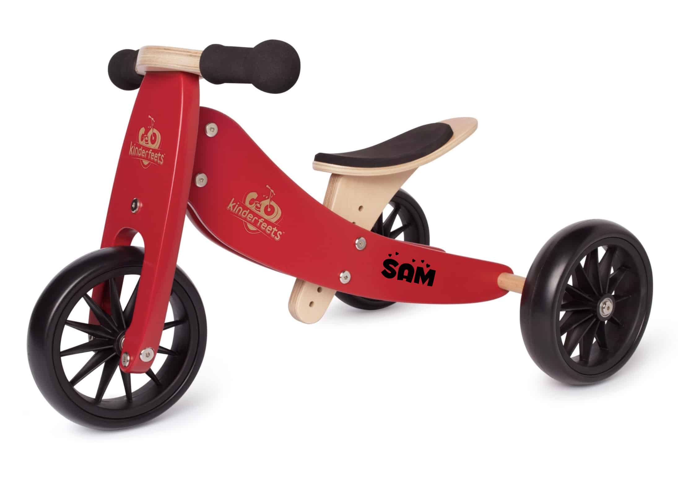 Kinderfeets 2-in-1 houten loopfiets driewieler Tiny Tot Cherry Red