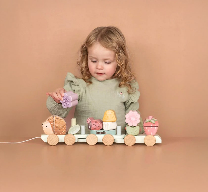 Houten Blokkentrein Egel - Fairy Garden met naam