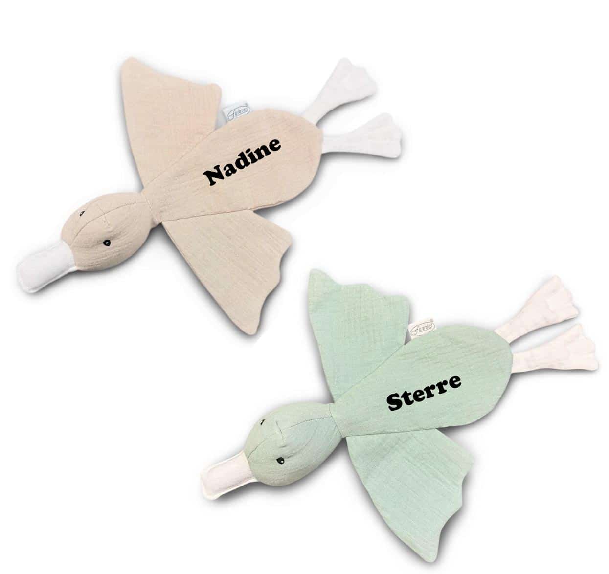 Tutdoekje Eend stone green met naam